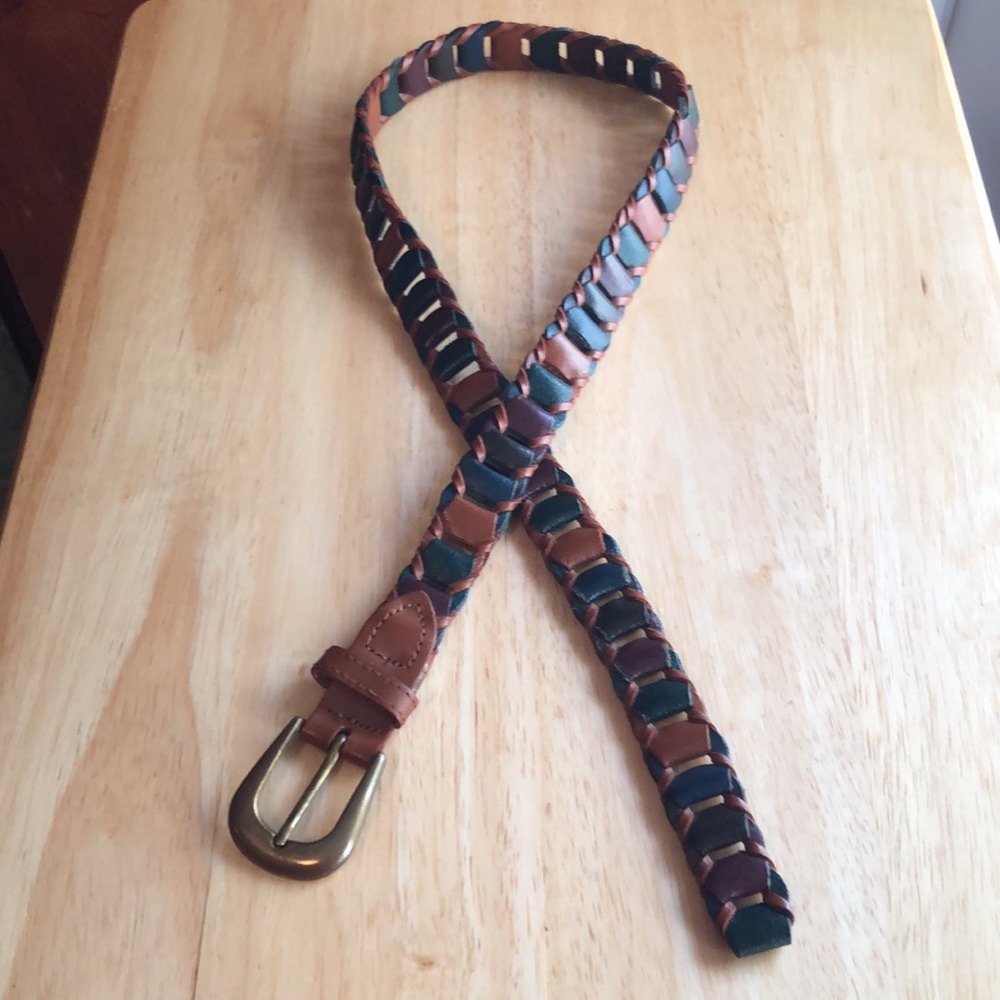 Genuine Leather Made in USA Brown Green Burgundy Open Ridges Belt size Small Med
